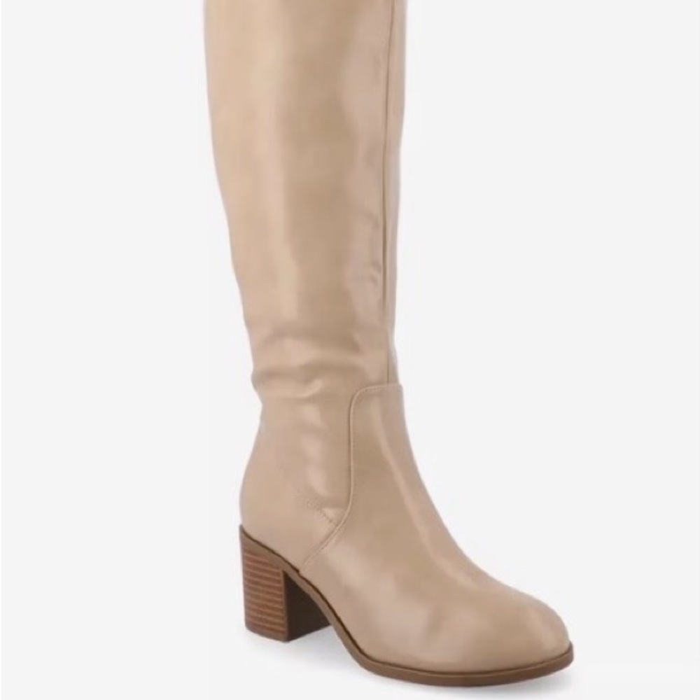 Journee Collection Romilly Beige Over-the-Knee Block Heel Boots
